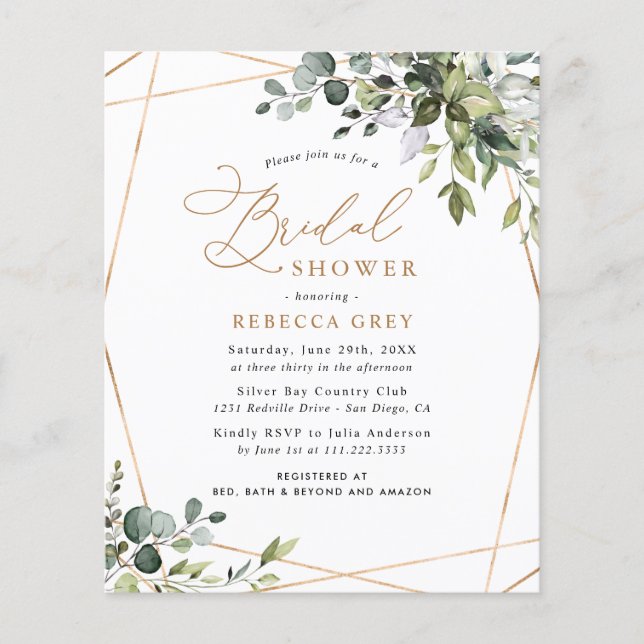 Budget Gold Greenery Bridal Shower Invitation (Front)