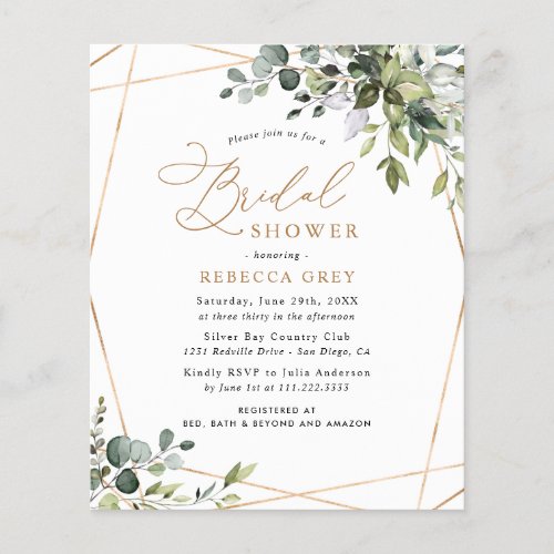 Budget Gold Greenery Bridal Shower Invitation