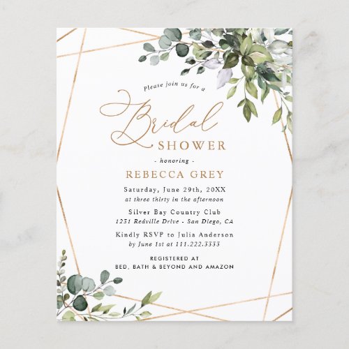 Budget Gold Greenery Bridal Shower Invitation