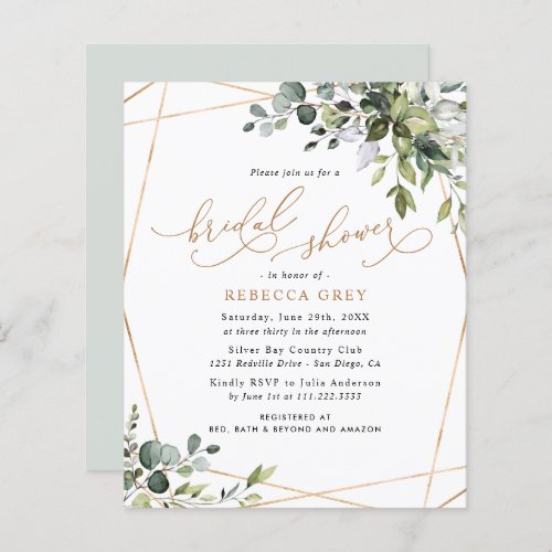 Budget Gold Greenery Bridal Shower Invitation