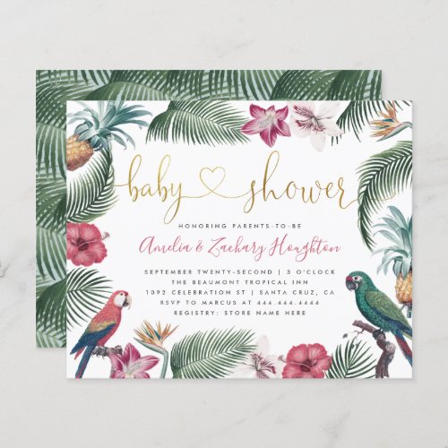 Budget Gold Handwritten Script Tropics Baby Shower