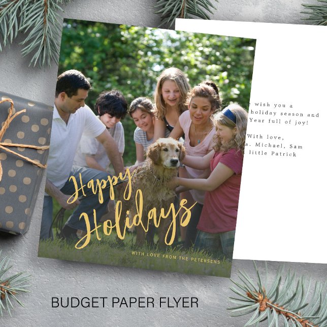 Budget gold Happy Holidays photo Holiday Card Flyer (Creator Uploaded)
