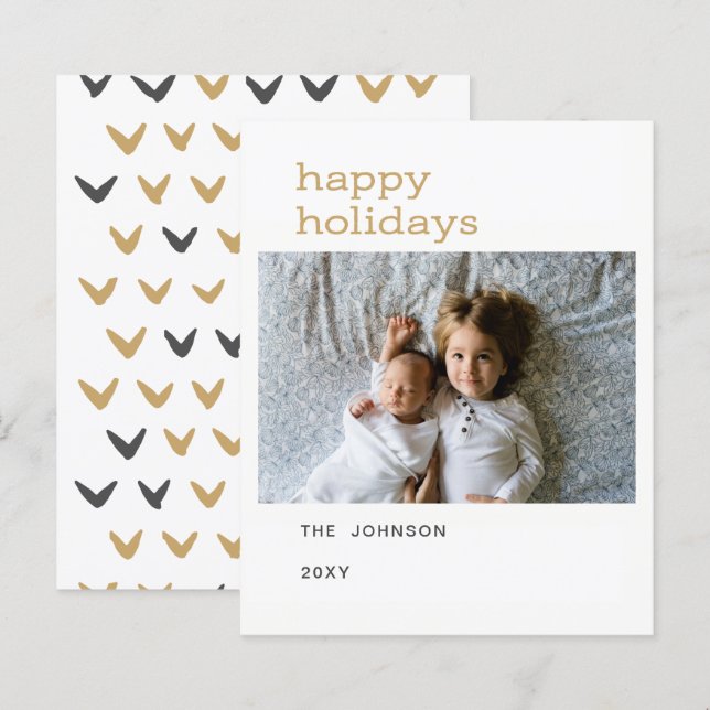 Budget gold happy holidays photo holiday cards (Front/Back)