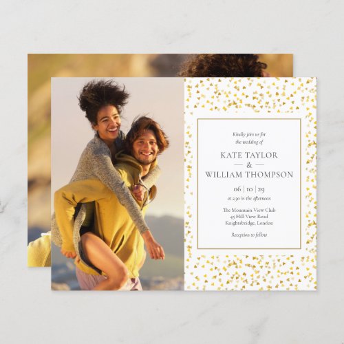 Budget Gold Hearts Photos Wedding Invitation