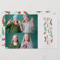 Budget Gold Holly Berry Peace Photo Holiday Card