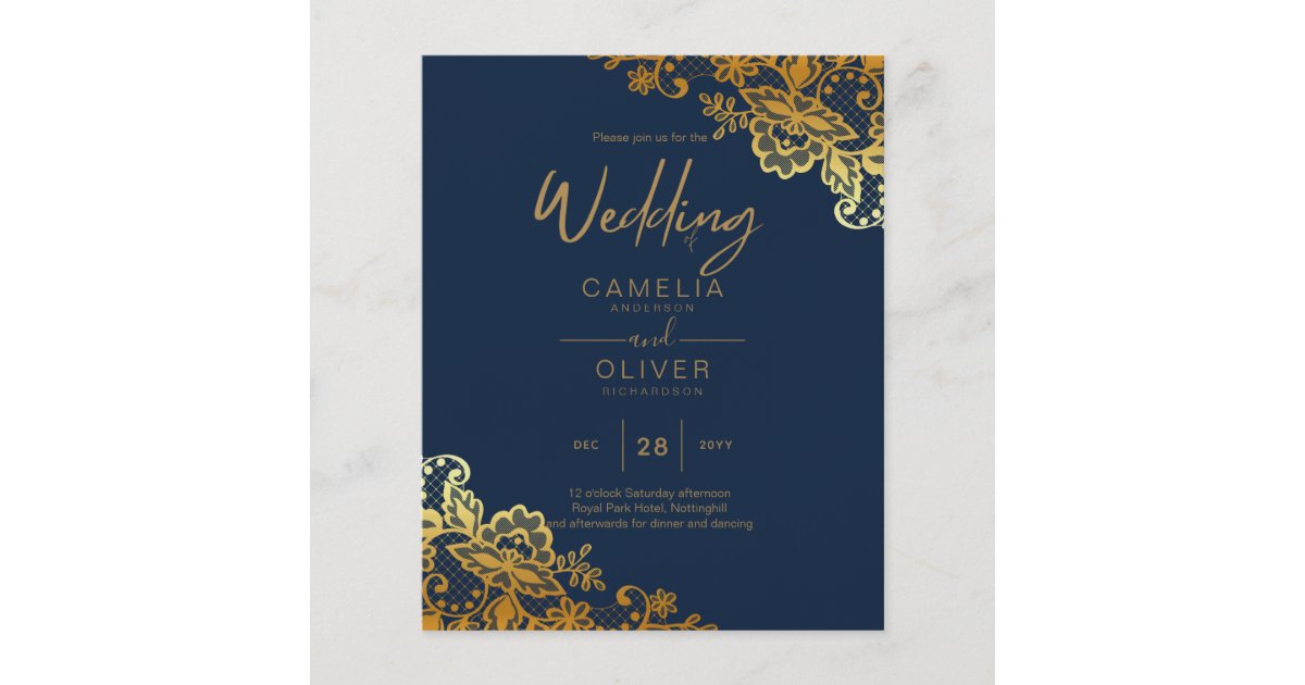 BUDGET GOLD LACE All-in-1 Wedding Invite QR Code Flyer | Zazzle