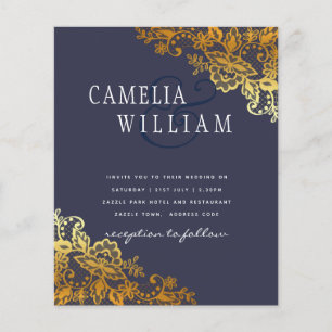 BUDGET Gold Lace Classic Ampersand Wedding Invite Flyer