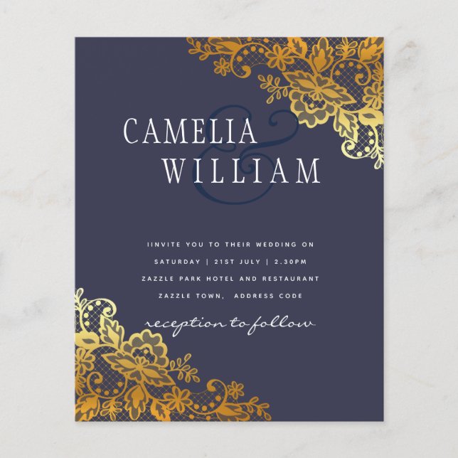 BUDGET Gold Lace Classic Ampersand Wedding Invite Flyer (Front)