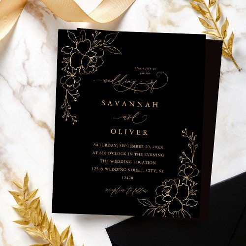 Budget Gold Lined Floral Black  Gold Wedding