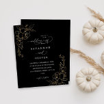 Budget Gold Lined Floral Black Wedding<br><div class="desc">** SATIN PAPER IS PAPER THIN. UPGRADE THE PAPER FOR A THICKER PAPER. HAS AN OPTION FOR ENVELOPES. *** Save money on invitations with this smaller invitation that has an option for envelopes. Get your guests ready for the amazing wedding with your Gold Lined Floral Black Wedding invitation. Want a...</div>