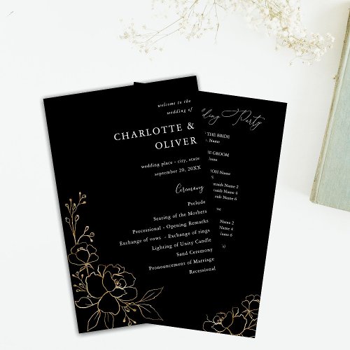 Budget Gold Lined Floral Wedding Program MEDIUM BL