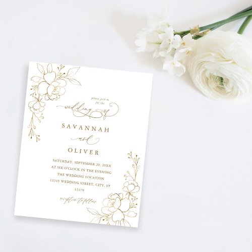 Budget Gold Lined Floral White  Gold Wedding Flyer