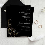 Budget Gold Lnd Floral Wedding Ceremony Program BL<br><div class="desc">** SATIN PAPER IS PAPER THIN. UPGRADE THE PAPER FOR A THICKER PAPER. HAS AN OPTION FOR ENVELOPES. *** Save money on formal invitations with this smaller invitation that has an option for envelopes. Get your guests ready for the amazing rehearsal dinner with your Gold Lined Floral Wedding Ceremony Program...</div>