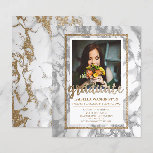 Budget Gold Marble Script Photo Graduation Party | Zazzle