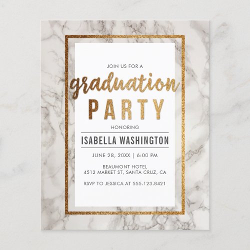 Budget Gold  Marble Typography Graduation Party