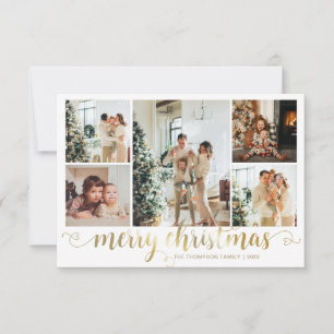 BUDGET Gold Merry Christmas Heart Script 5 Photo Note Card