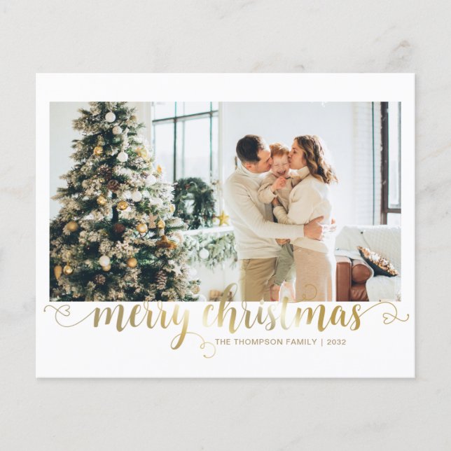 BUDGET Gold Merry Christmas Heart Script Photo (Front)