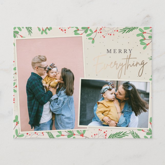 Budget Gold Merry Everything Photo Holiday Card (Front)