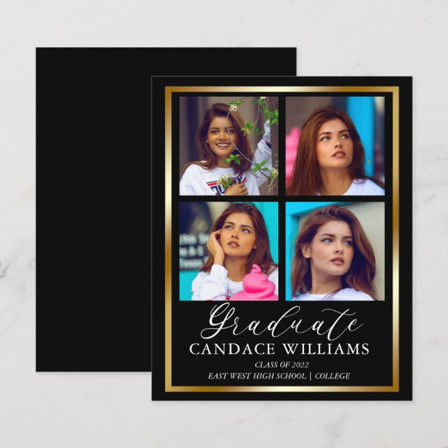 Budget Gold Minimalist Photo Graduate Announcement (Front/Back)