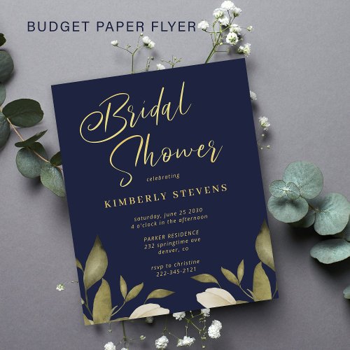 Budget gold navy bridal shower invitation flyer