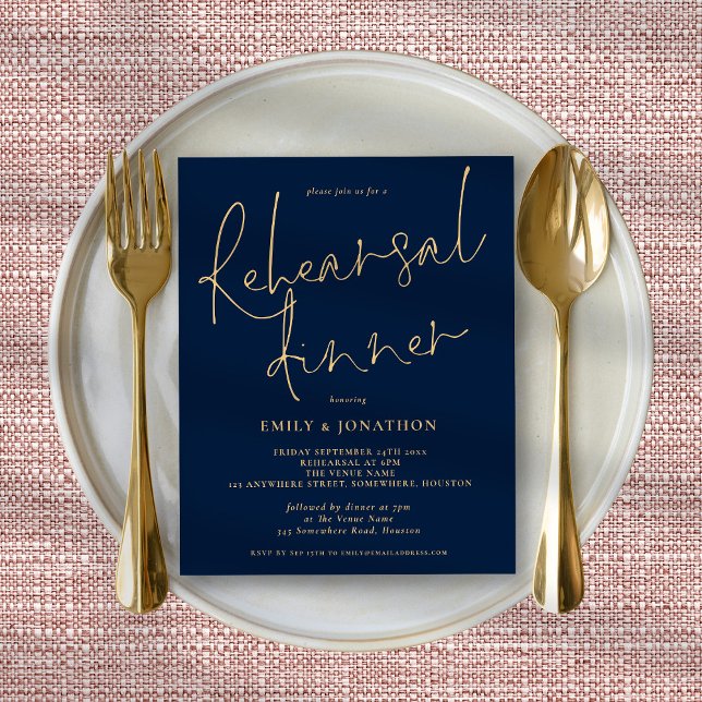 Budget Gold Navy Wedding Rehearsal Dinner Invite (Creator Uploaded)