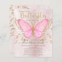 Budget Gold Pink Butterfly Baby Shower Invitation
