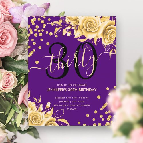 BUDGET Gold Purple Floral Glitter 30th Birthday 