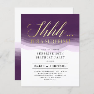 Budget Gold & Purple Watercolor Surprise Birthday