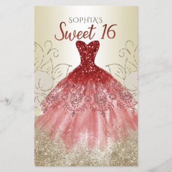 Budget Gold Red Dress Sweet 16 Invitation by Invitationboutique at Zazzle