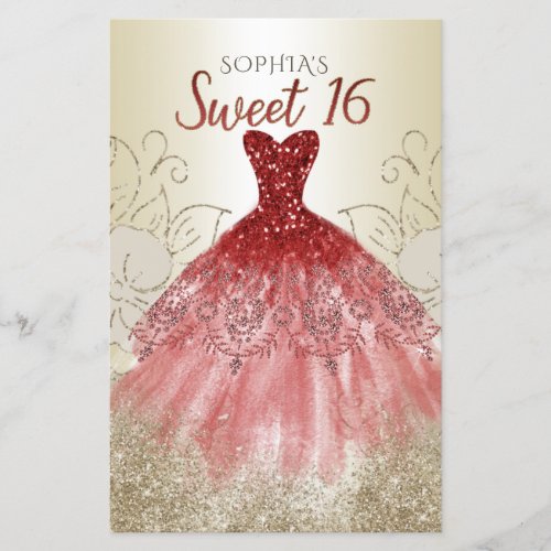 Budget Gold Red Dress Sweet 16 Invitation