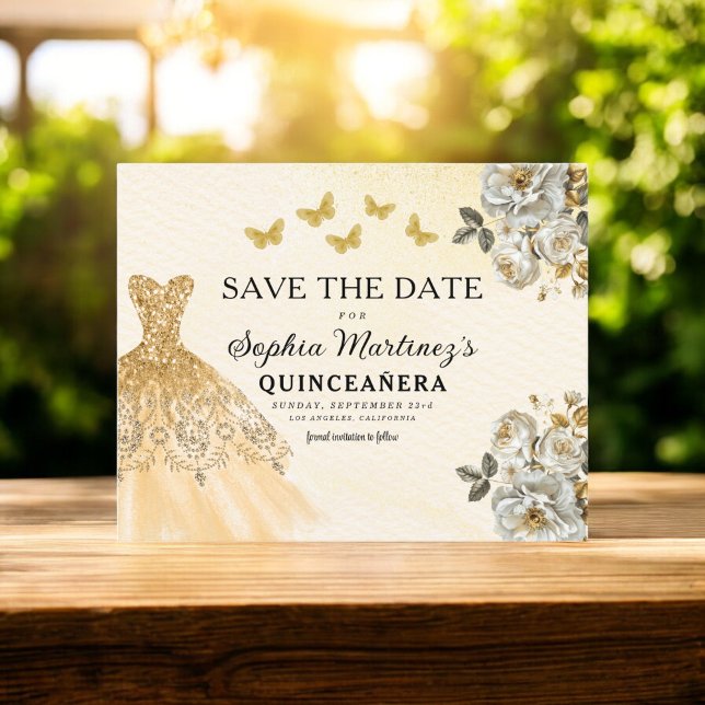 Budget Gold Save the Date Birthday Quinceanera (Creator Uploaded)