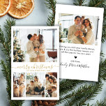 Budget Gold Script 4 Photo Collage Christmas Card<br><div class="desc">Budget Minimalist Elegant Modern Gold Calligraphy 4 Photo Collage Merry Christmas Script Holiday Card. This festive, simple, four (4) photo holiday card template features a pretty photo collage and says „Merry Christmas”! The „Merry Christmas” greeting text is written in a beautiful hand lettered swirly whimsical swash-tail font type in gold...</div>