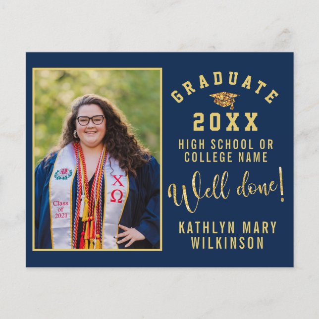 BUDGET Gold Script 4 Photo GRADUATION Invitation Flyer (Front)