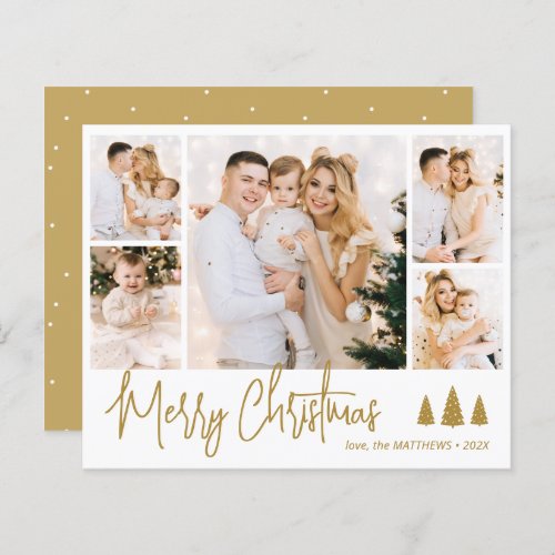 Budget Gold Script 5 Photo Collage Christmas Card