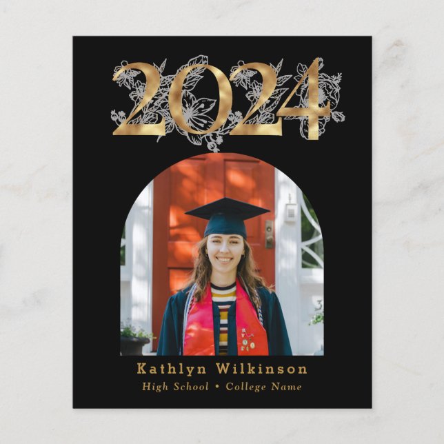 BUDGET Gold Script 5 Photo Graduation Announcement (Front)