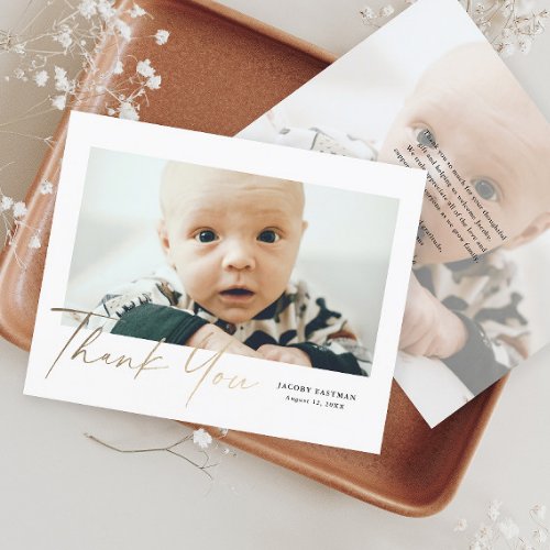 Budget Gold Script Baby Photo Thank You Card