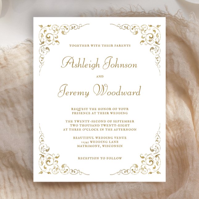 Budget Gold Script Foliage Wedding Invitation (Creator Uploaded)