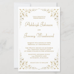 Budget Gold Script Foliage Wedding Invitation | Zazzle