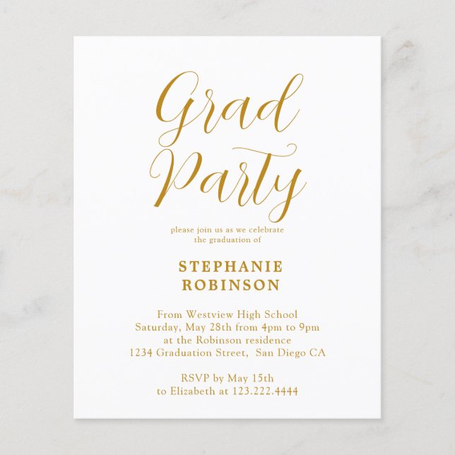 Budget Gold Script Graduation Party Invitation (Front)