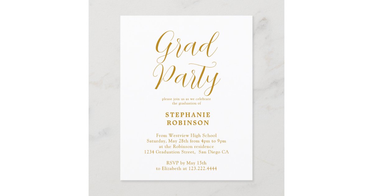 Budget Gold Script Graduation Party Invitation | Zazzle