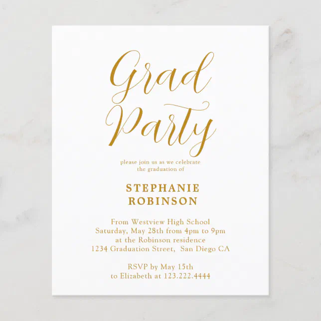 Budget Gold Script Graduation Party Invitation | Zazzle