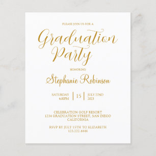 Budget Gold Script Graduation Party Invitation 
