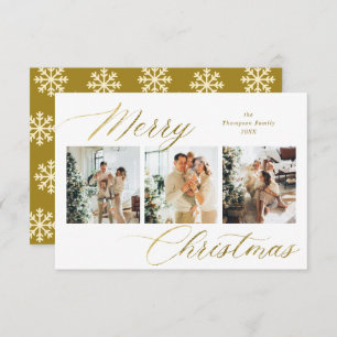 Budget Gold Script Merry Christmas Photo Collage Note Card