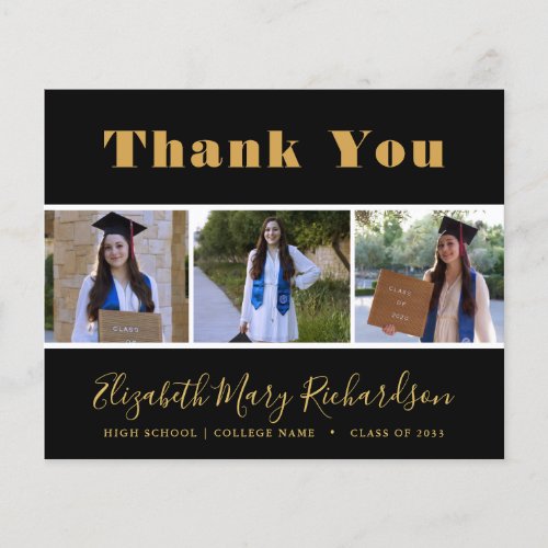 BUDGET Gold Script Modern 3 Photo Grad Thank You