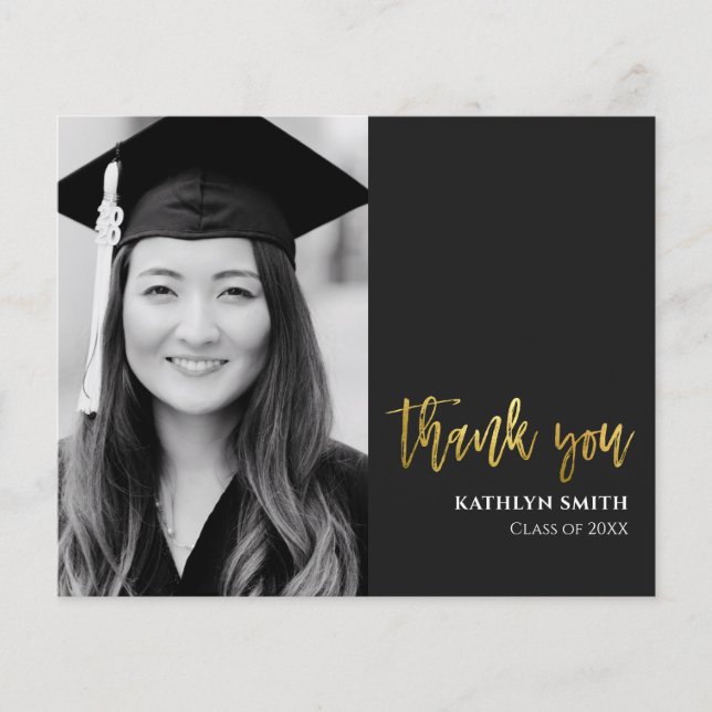 BUDGET Gold Script Modern Photo Grad Thank You Flyer (Front)