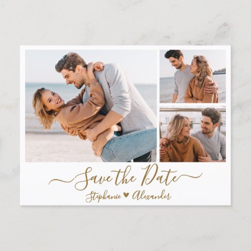 Budget Gold Script Photo Collage Save The Date Announcement Postcard