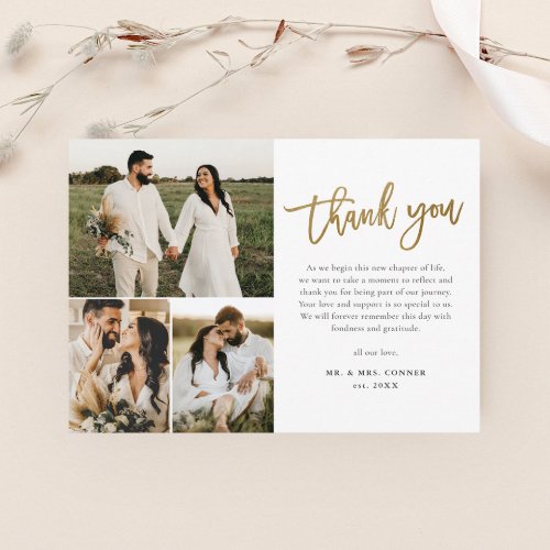 Budget Gold Script Photo Collage Wedding Thank You