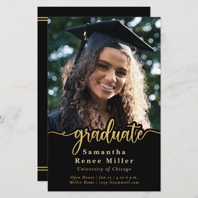 Budget Gold Script Photo Graduation Invitation (Front/Back)