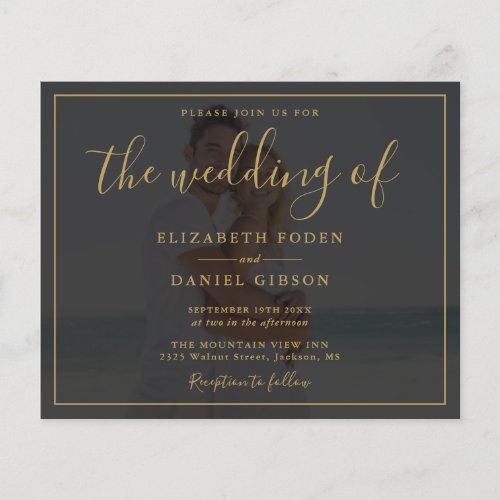Budget Gold Script Photo Wedding Invitation
