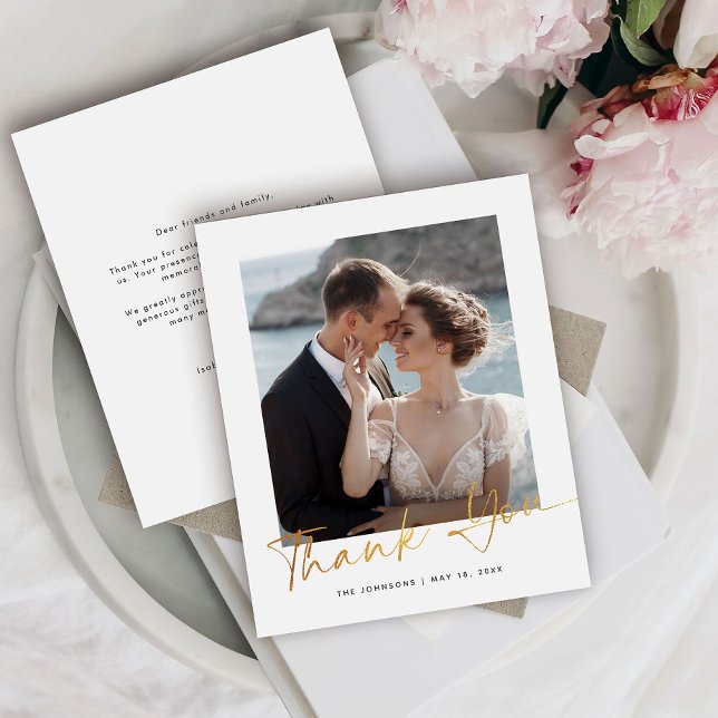 Budget Gold Script Photo Wedding Thank You Card (Creator Uploaded)